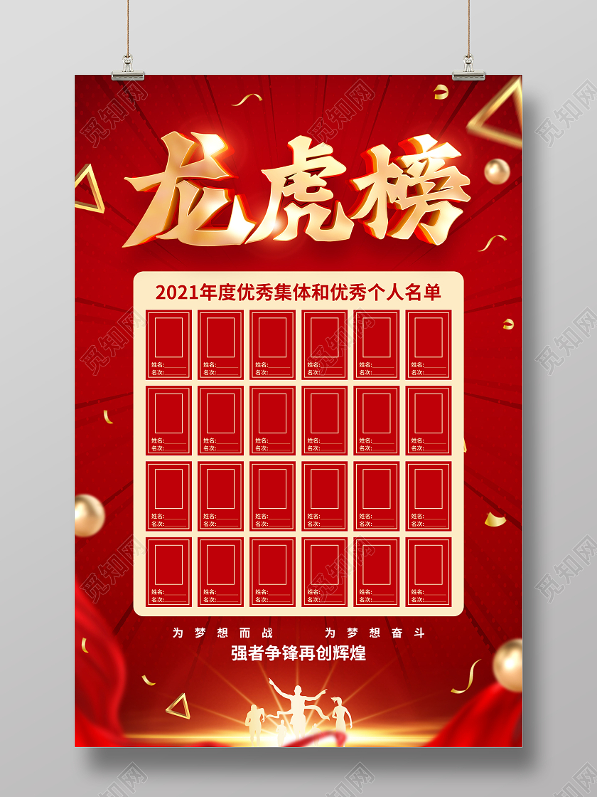 红色简约2022虎年新年公司龙虎榜业绩榜海报