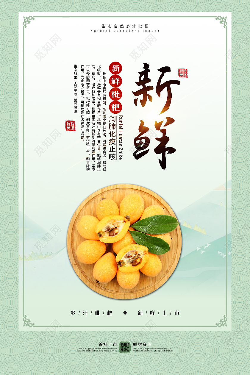 绿色清新简约水果新鲜多汁枇杷套图