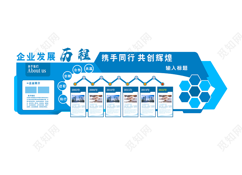 蓝色企业简介企业发展历程展板发展历程文化墙