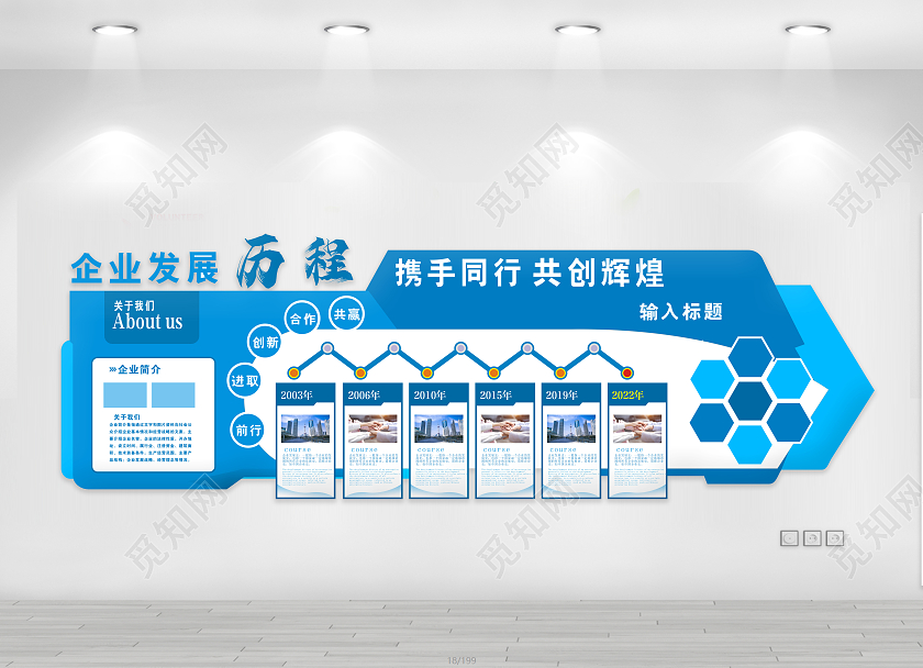 蓝色企业简介企业发展历程展板发展历程文化墙