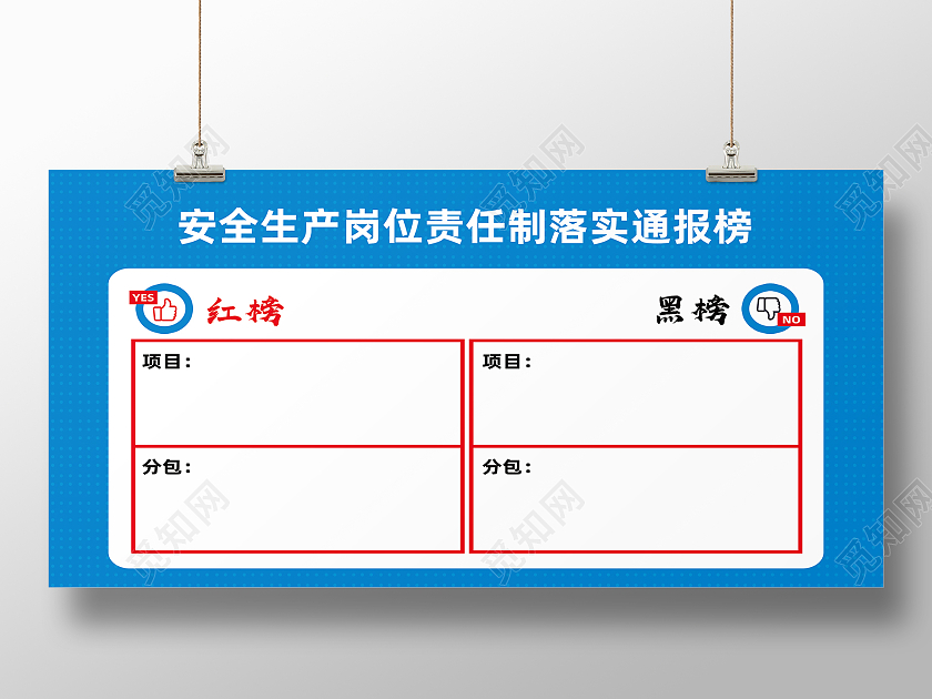 蓝色简约安全生产岗位责任制落实通报榜红榜展板
