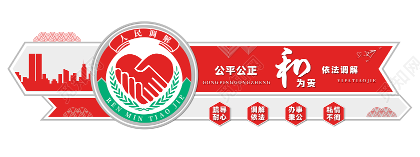 红色简约风人民调解室文化墙设计
