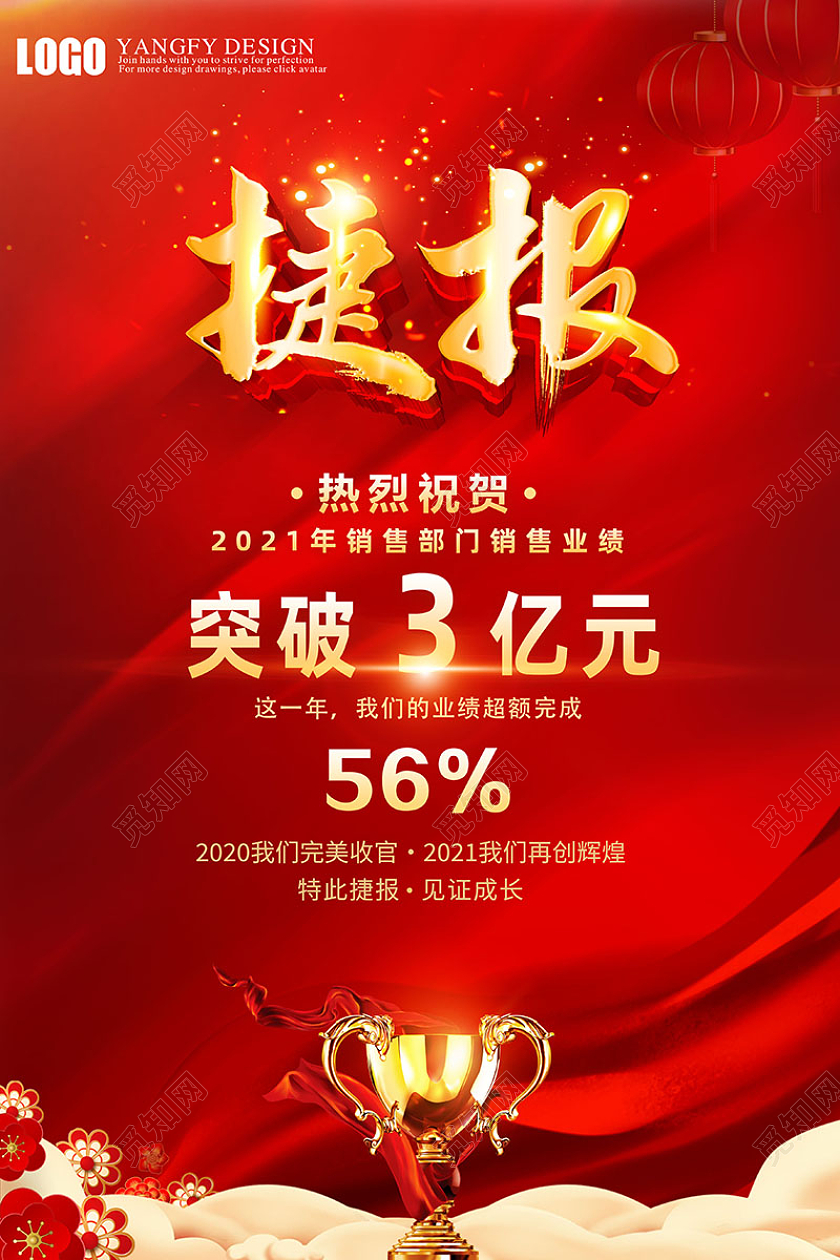 红色喜庆捷报销售业绩捷报海报