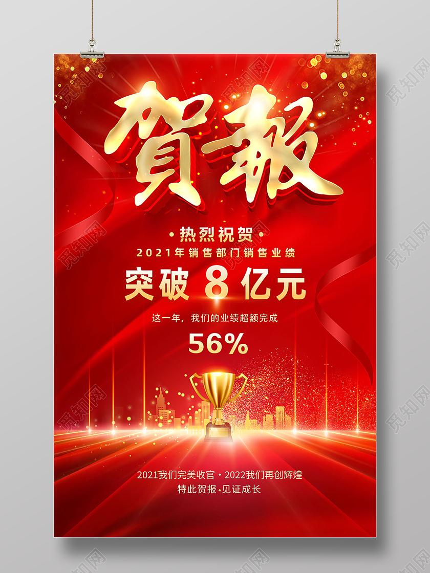 红色喜庆贺报销售业绩贺报海报捷报