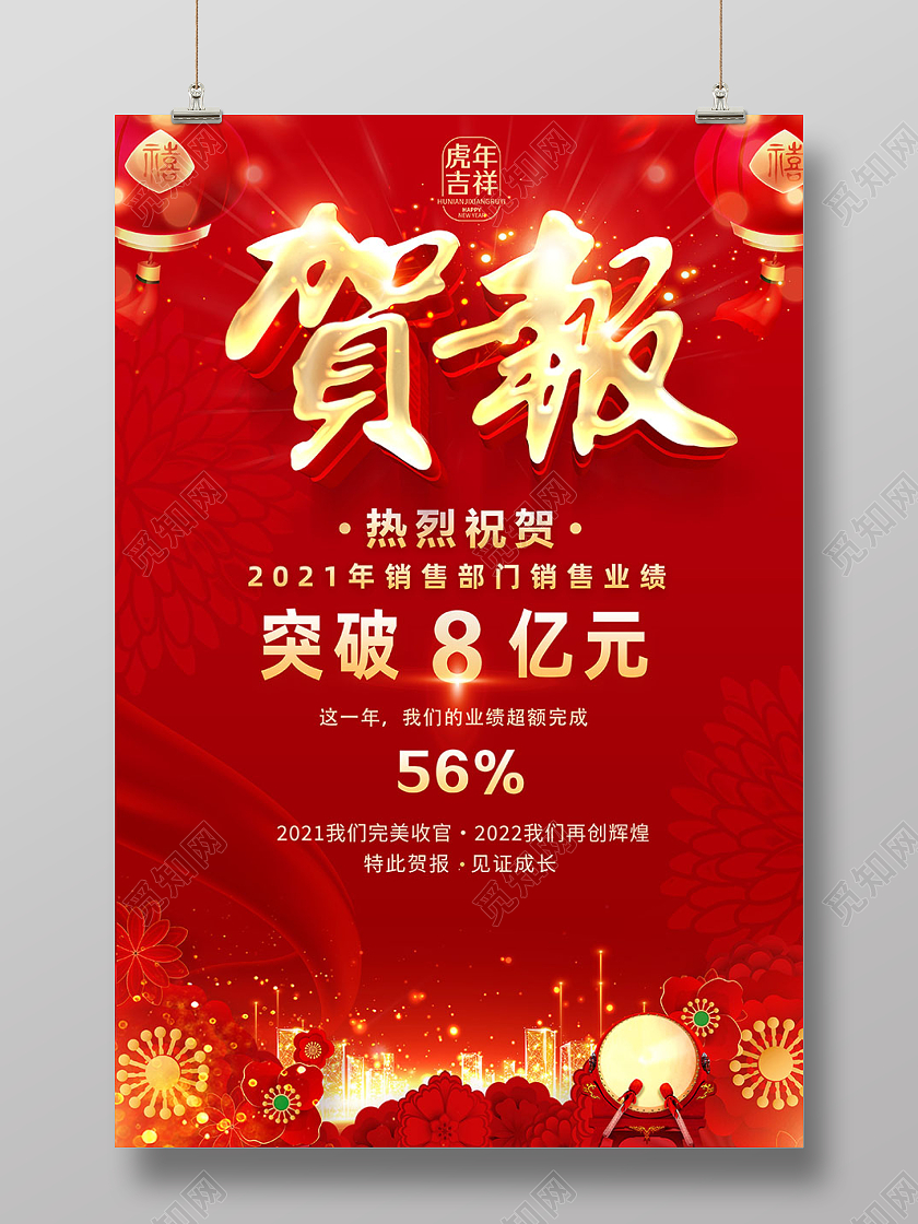 红色喜庆贺报销售业绩贺报海报捷报
