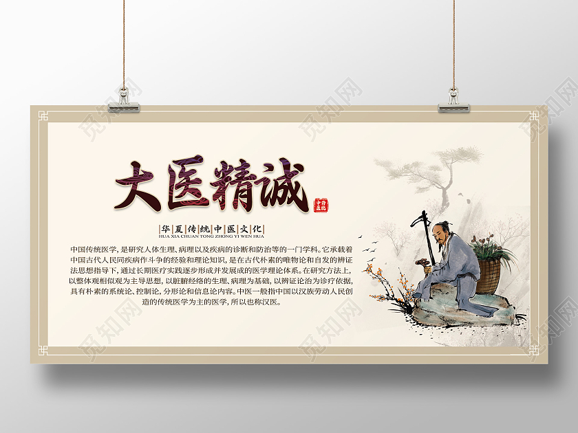 黄色中国风大医精诚传统中医文化宣传展板大医精诚展板