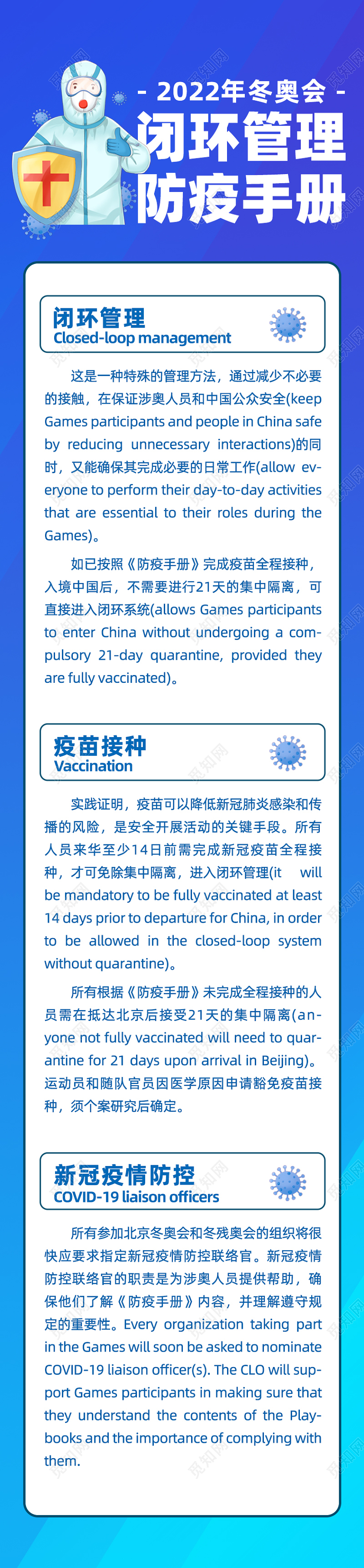 蓝色渐变文案排版2022年冬奥会闭环管理防疫手册手机长图冬奥会防疫