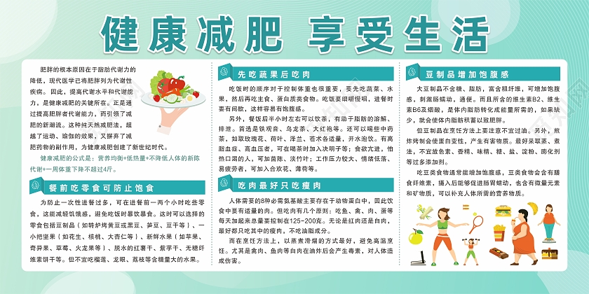 绿色渐变背景健康减肥享受生活健康饮食知识展板健康减肥展板