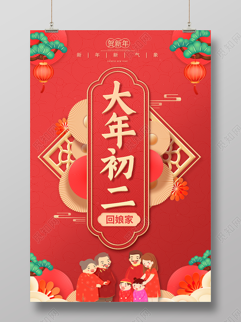 2022春节大年初二初一到初七海报2022新年虎年春节2022新年虎年春节习俗