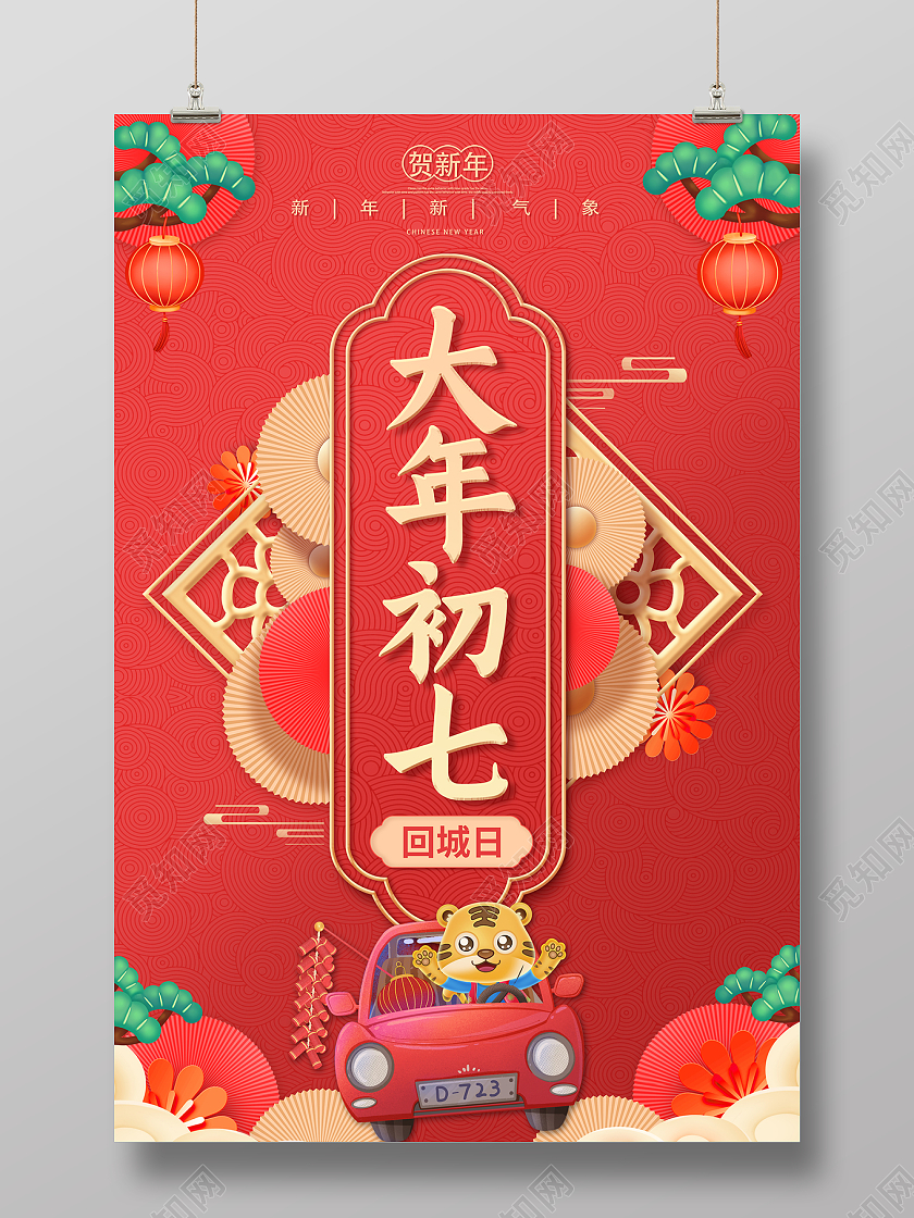 2022春节大年初七张初一到初七海报2022新年虎年春节习俗