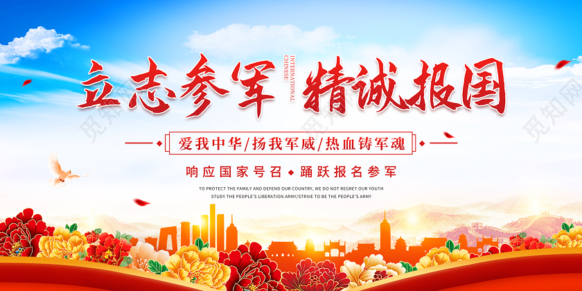 蓝色党建风立志参军精诚报国征兵展板