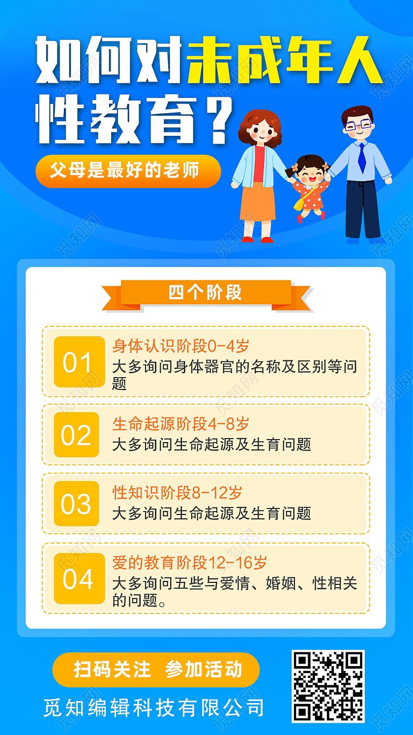 蓝色简约如何对未成年人性教育性教育手机海报