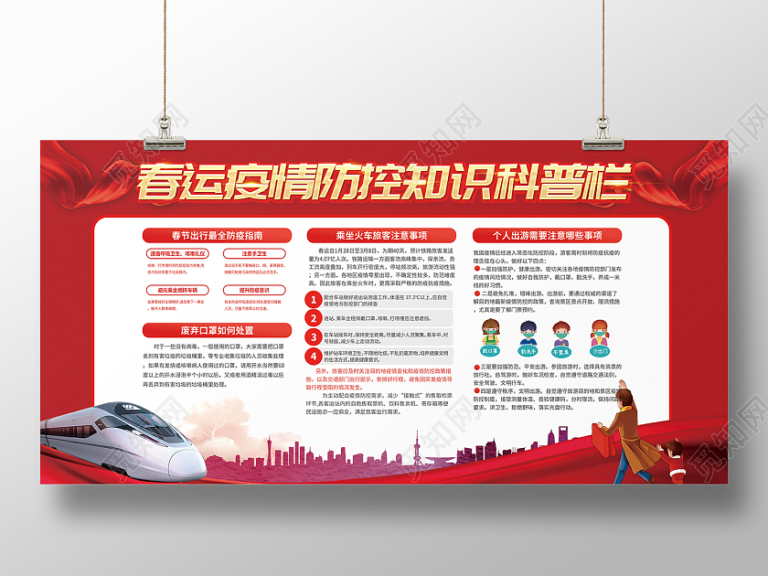 红色简约风春运疫情防控知识科普栏展板春运防疫展板