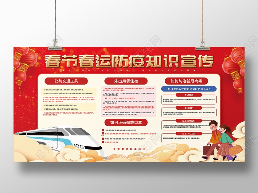 红色简约风春节春运防疫知识宣传展板春运防疫展板