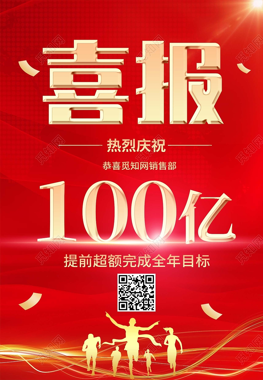 红色大气喜报销售额突破100亿海报背景