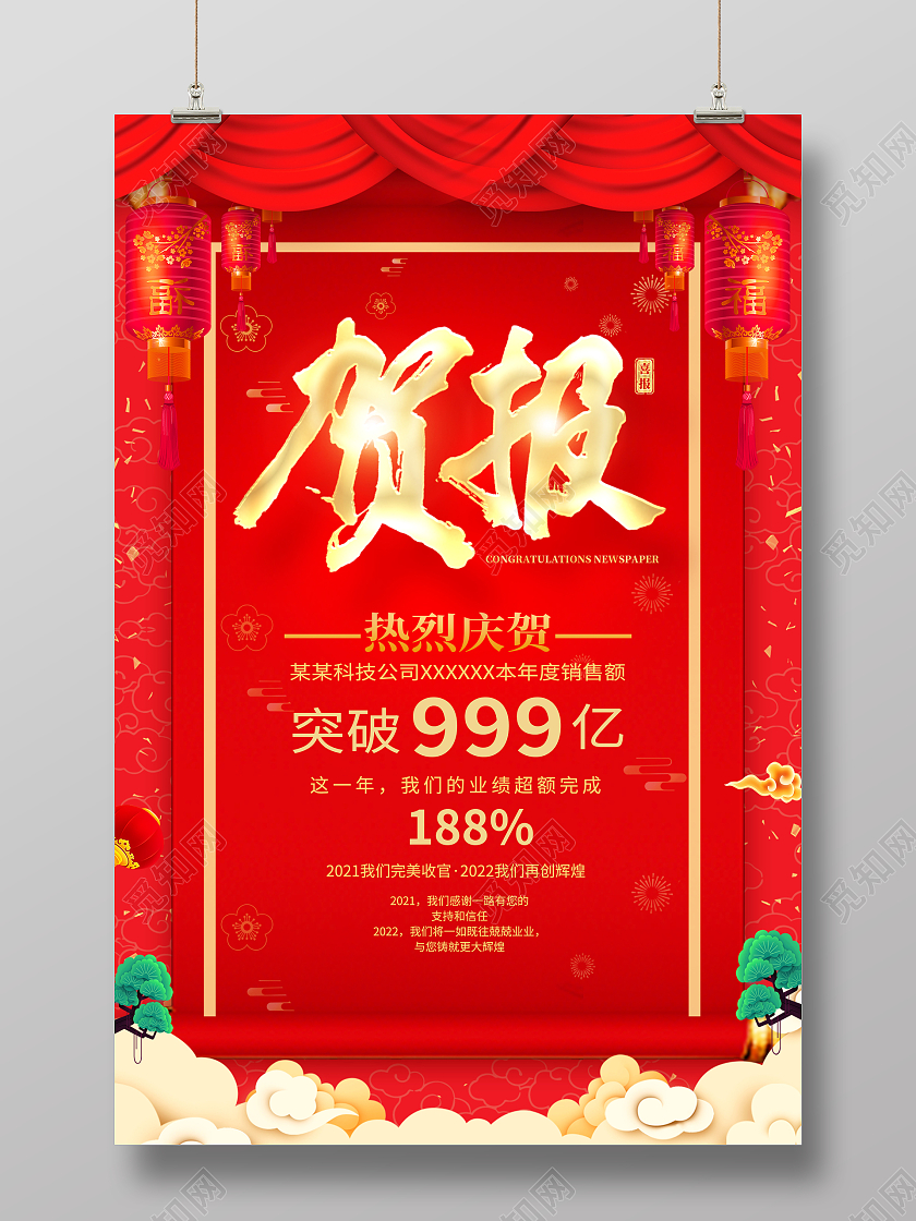 红色简洁大气喜报宣传海报虎年喜报捷报