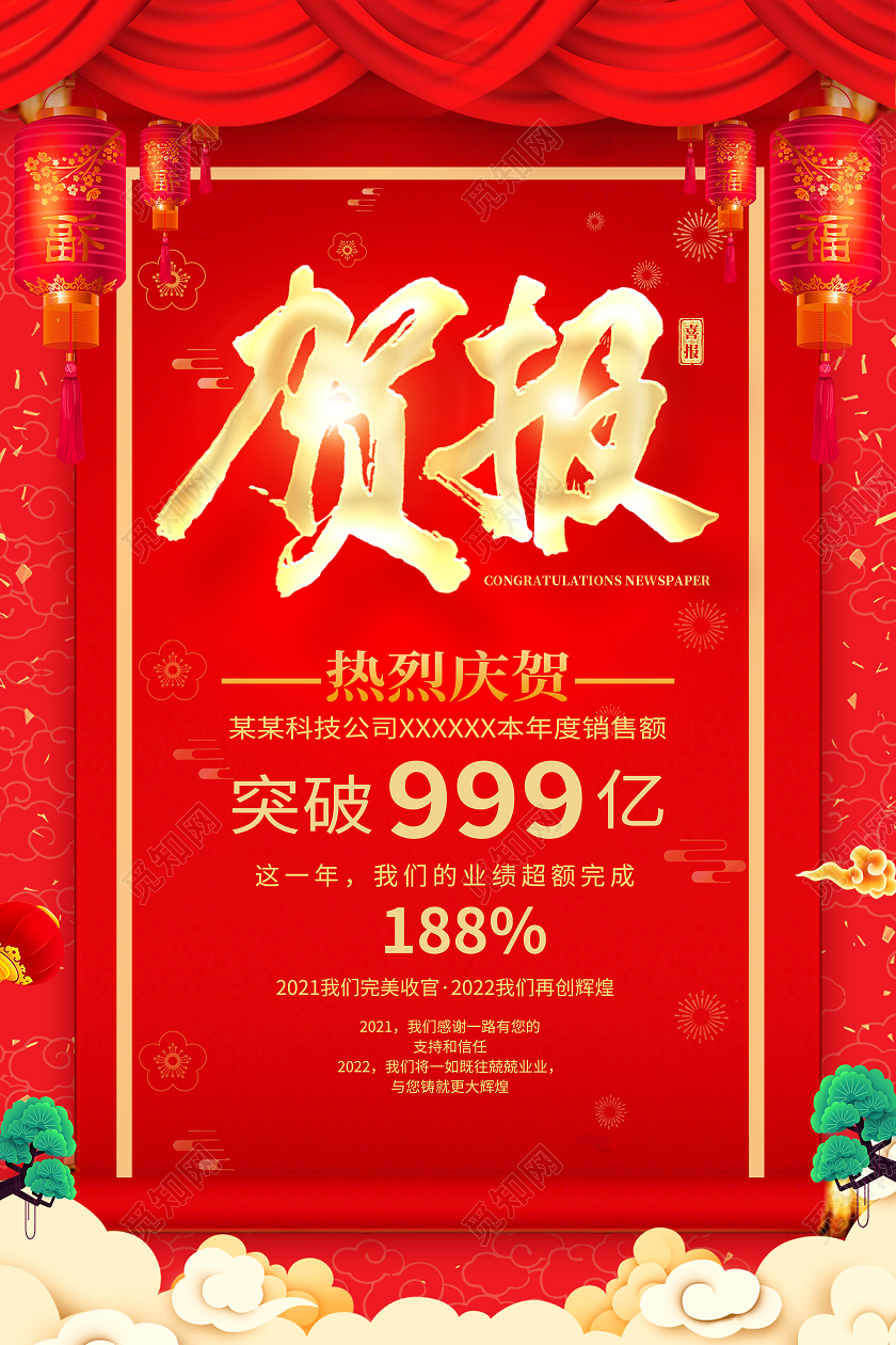 红色简洁大气喜报宣传海报虎年喜报捷报