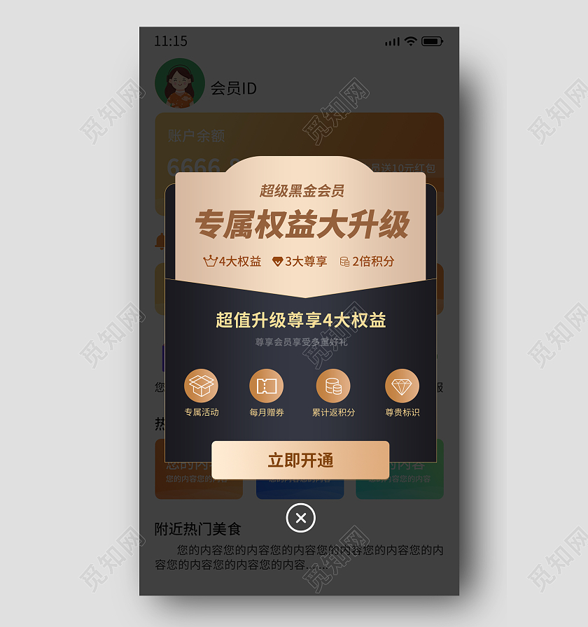 黑色简约专属权益大升级电商淘宝天猫京东会员弹窗活动vip会员弹窗