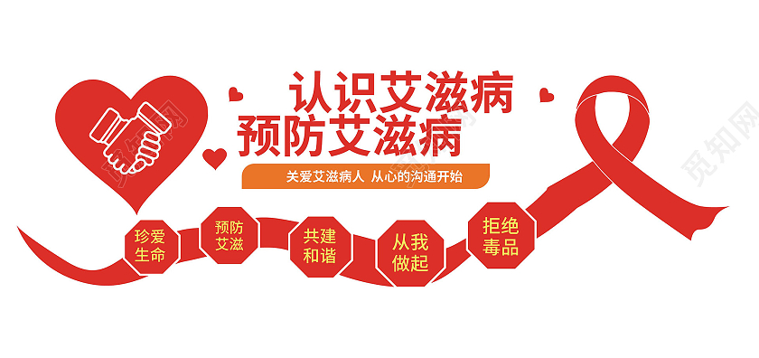 红色创意简洁大气认识艾滋病预防艾滋病文化墙设计艾滋病预防文化墙