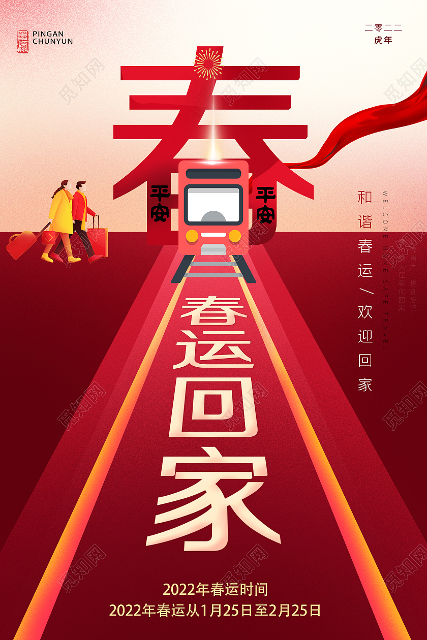 红色创意春运回家春节新年宣传海报春运防疫海报