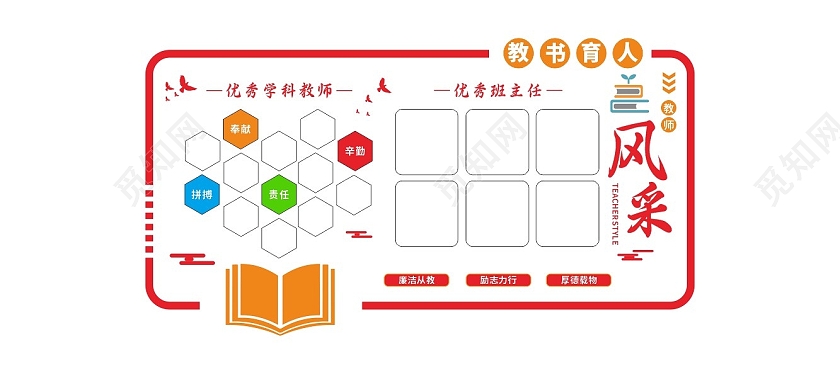 红色简约教师风采文化墙