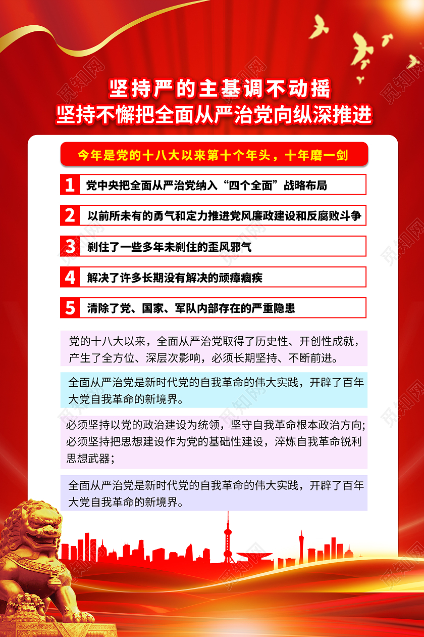 红色国风十九届六次全会党建海报套图十九届中央纪委六次全会公报