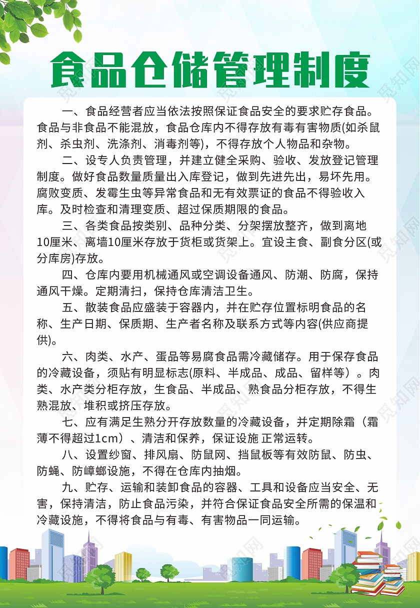 绿色简约学校食品仓储管理制度海报背景厨房制度