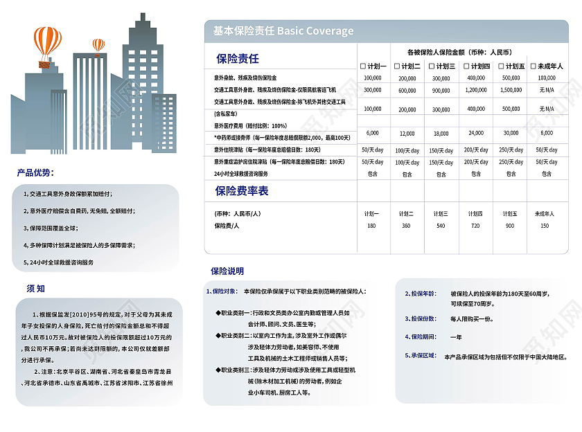 浅蓝色创意大气保险手册保险宣传三折页设计保险折页