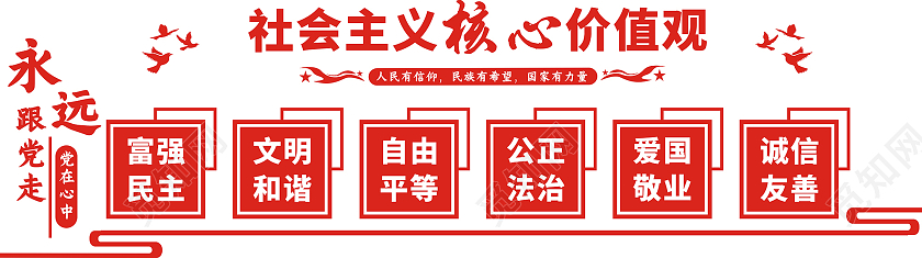 红色庄重大气党建文化墙社会主义核心价值观价值观文化墙