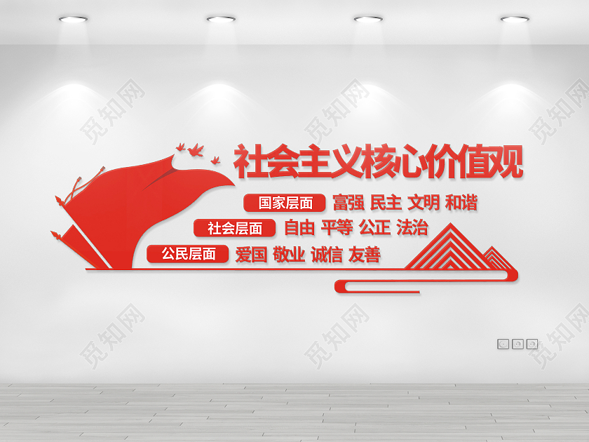 红色庄重大气党建文化墙社会主义核心价值观价值观文化墙