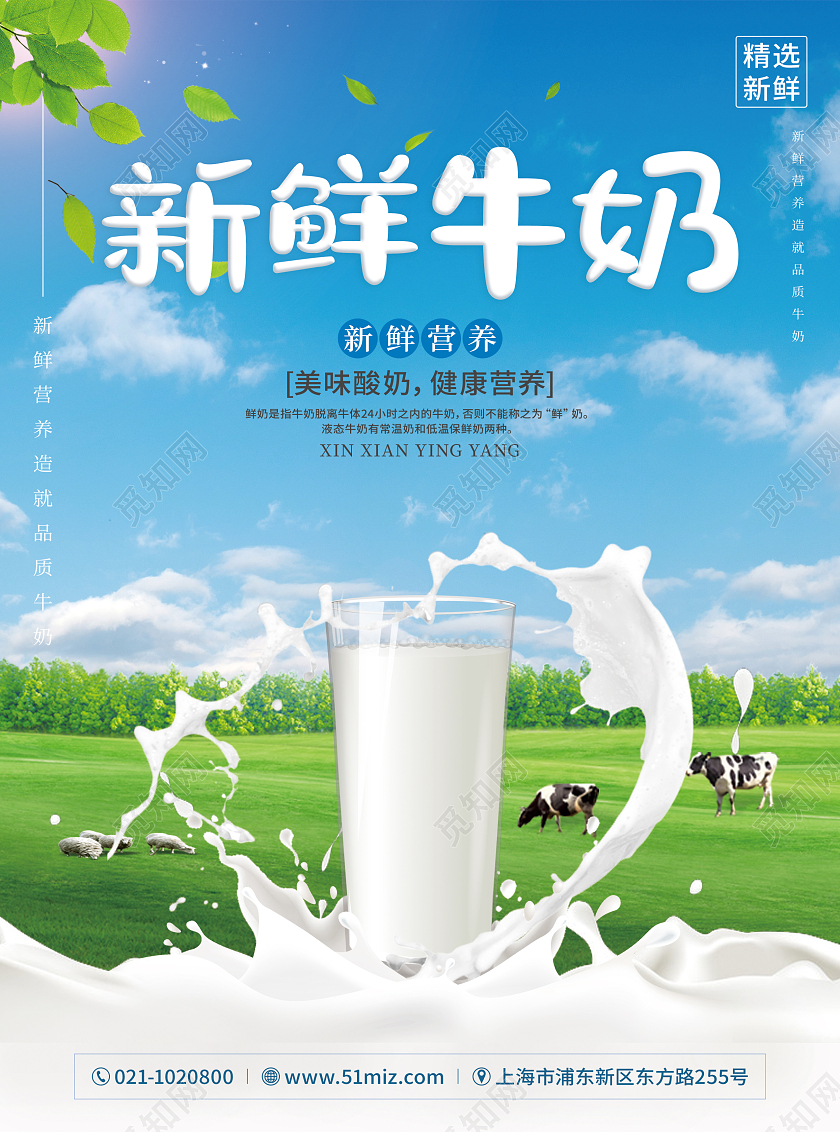 蓝色清新新鲜牛奶新鲜牛奶多品牌鲜奶直订平台牛奶宣传单