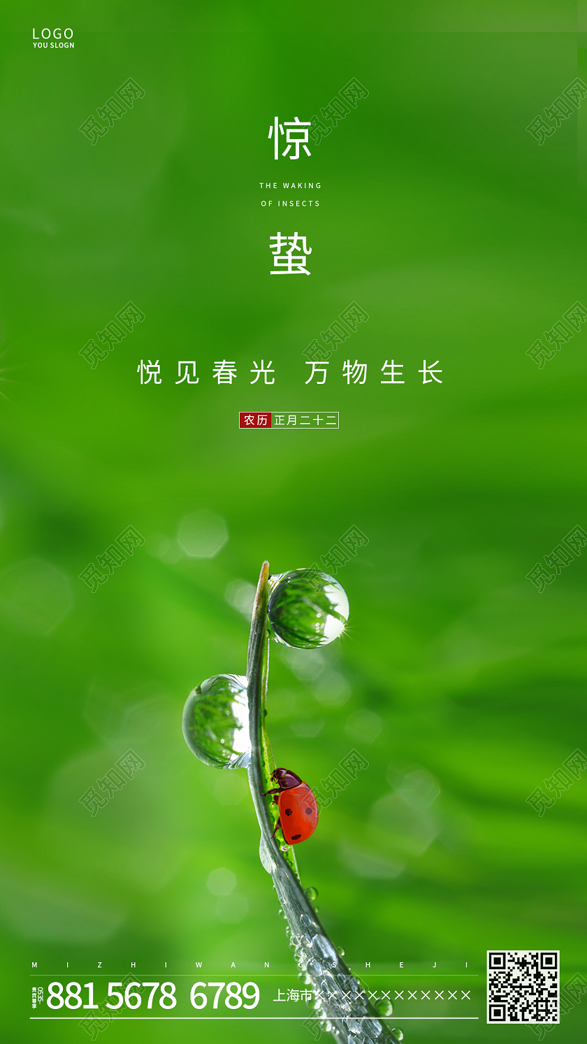绿色简约惊蛰传统节气ui手机海报惊蛰二十四节气