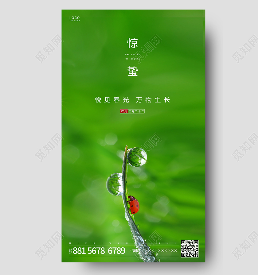 绿色简约惊蛰传统节气ui手机海报惊蛰二十四节气
