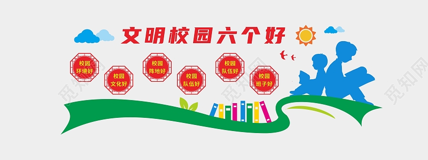 绿色文明校园六好书籍读书学校文化墙文明校园六个好文化墙