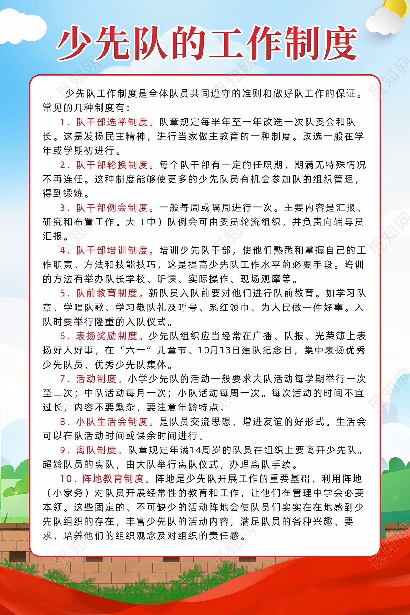 蓝色长城卡通背景少先队的做法管理制度少先队制度