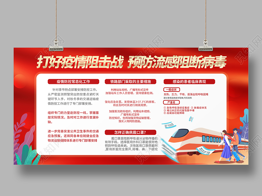 红色简约时尚大气春运展板春运防疫展板