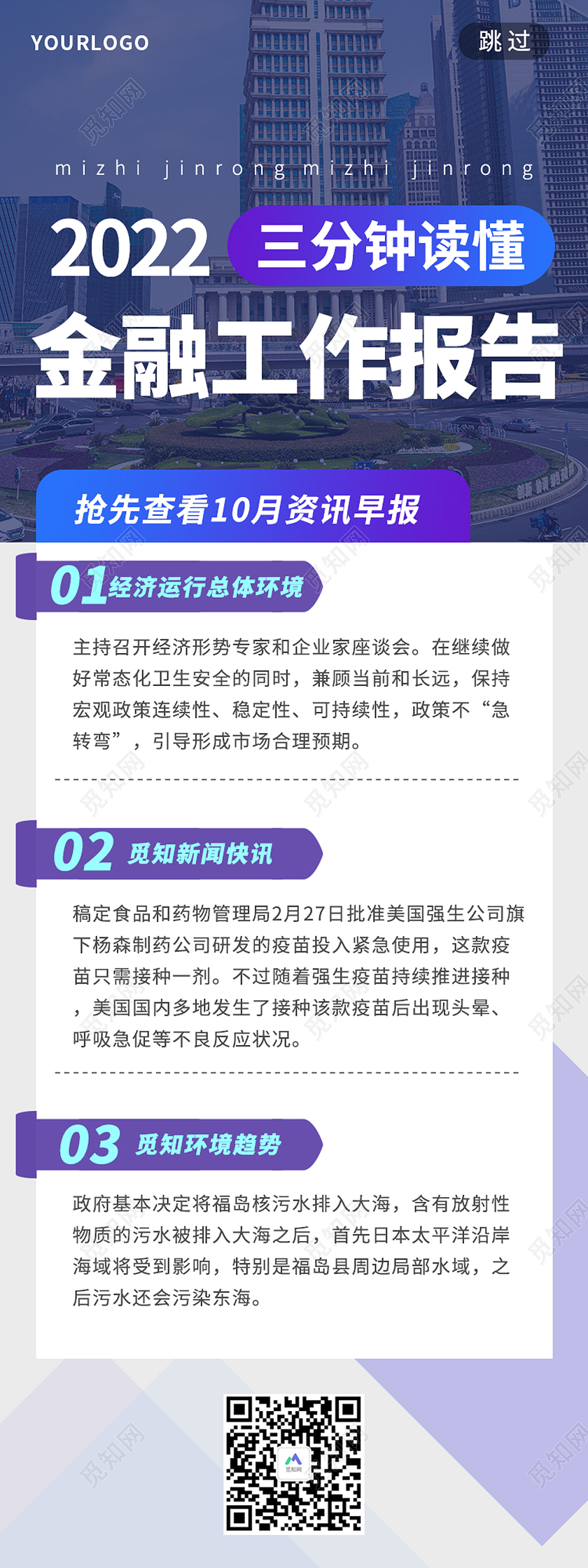 蓝色简约风三分钟读懂金融工作报告手机长图工作报告长图