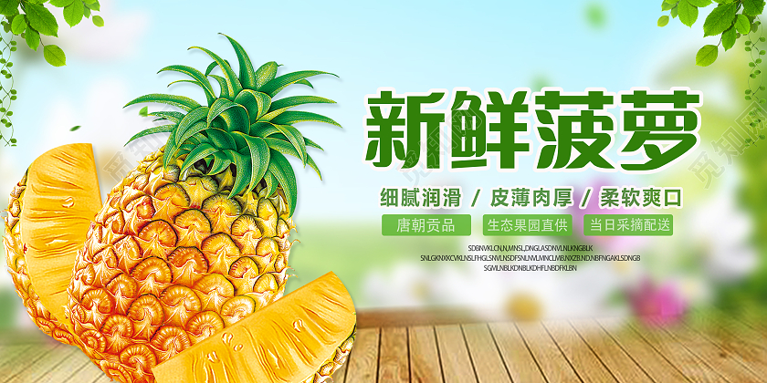 蓝绿色简约大气新鲜菠萝菠萝宣传展板