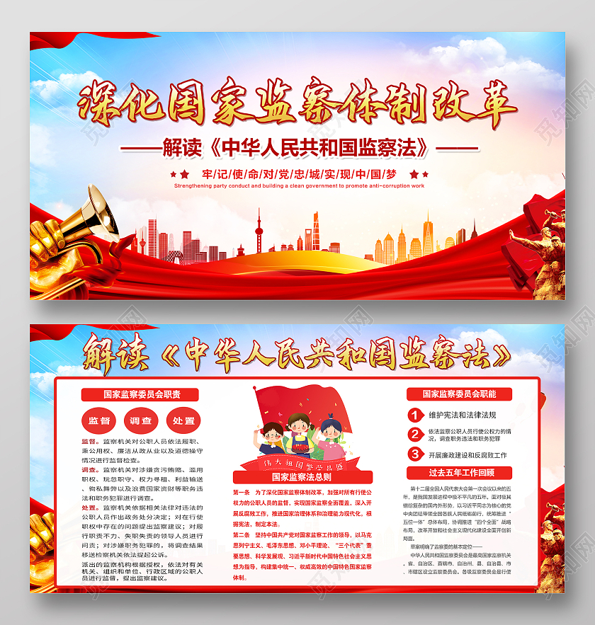 红色简约党建检察法制度展板监察法