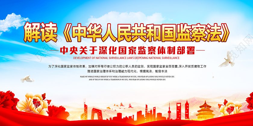 红色简约时尚党建检察展板监察法