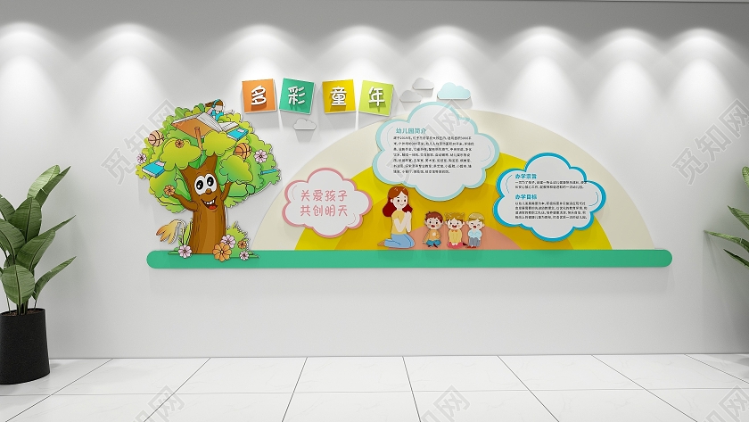 创意云朵造型曲线风格幼儿园标语文化墙幼儿园文化墙