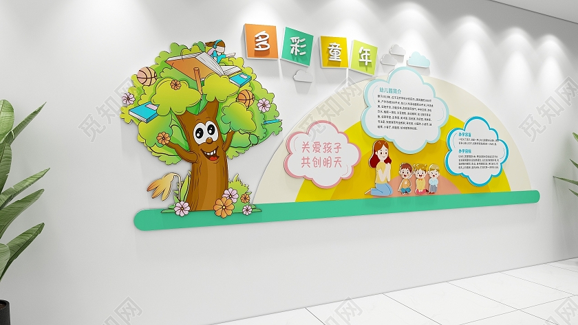 创意云朵造型曲线风格幼儿园标语文化墙幼儿园文化墙