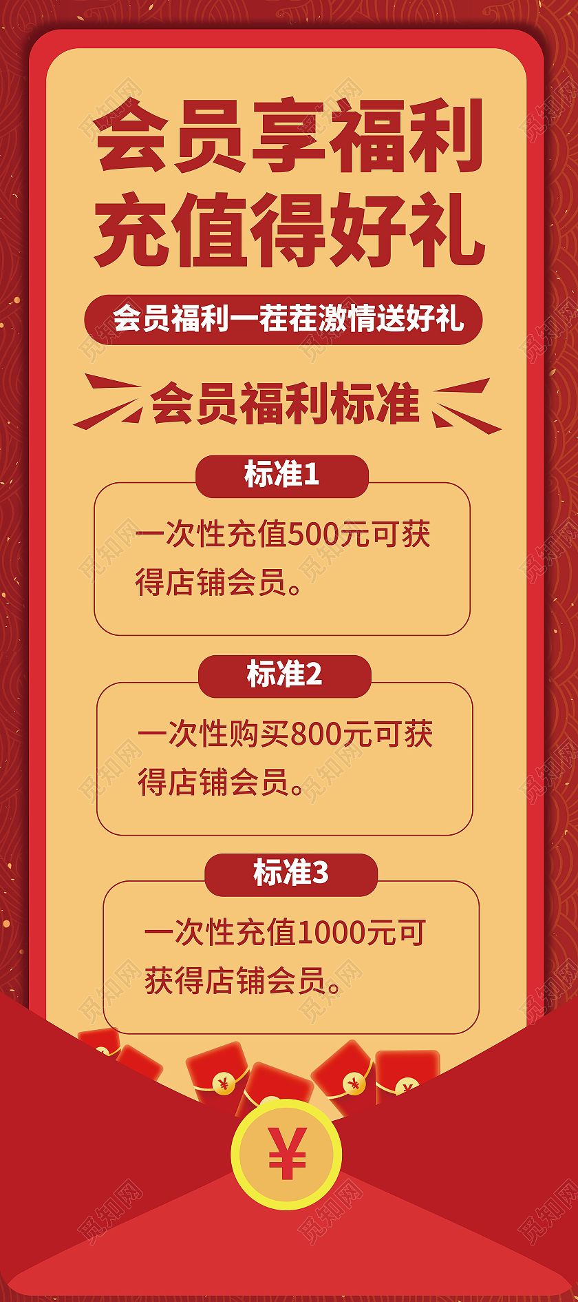 红色创意喜庆会员福利充值得好礼易拉宝展架设计会员福利展架