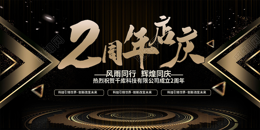 简约大气黑色2周年店庆展板