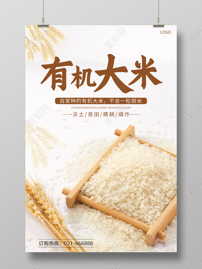白色简约有机大米自家种的有机大米海报