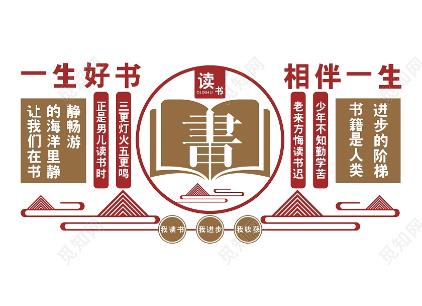红棕色简约一生好书相伴一生图书馆文化墙读书文化墙图书馆标语