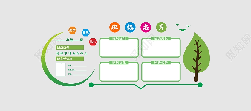 绿色简约大气班级名片文化墙班级文化墙