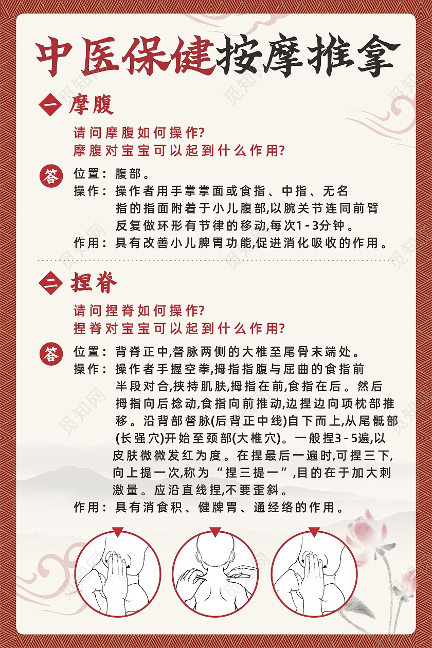 水墨荷花中国风中医保健按摩推拿养生海报