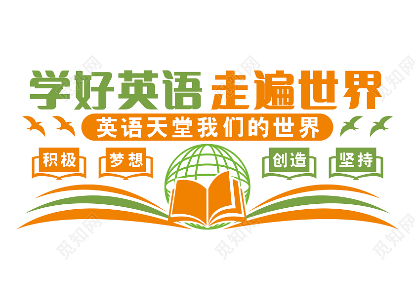 彩色简约学好英语走遍世界文化墙校园英语文化墙校园文化墙