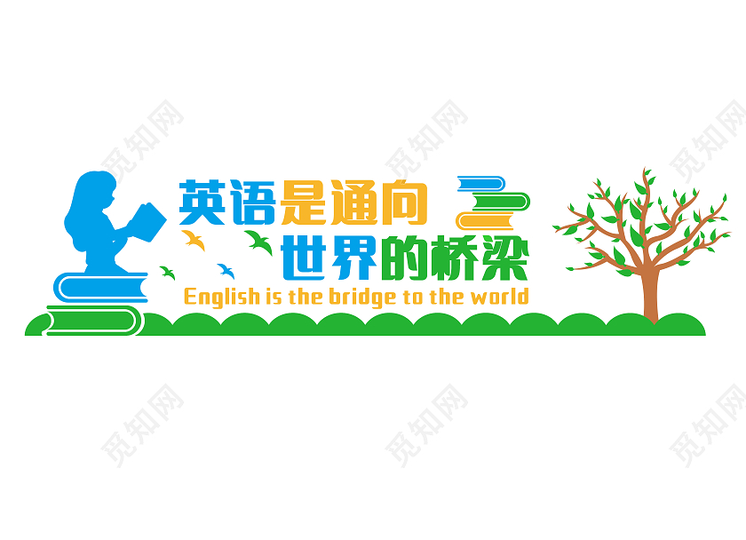 彩色简约英语是通向世界的桥梁文化墙校园英语文化墙校园文化墙
